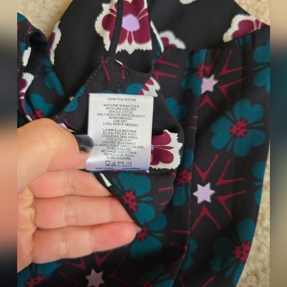 🌈 REVERSIBLE Express Barcelona Blue Green Floral Sleeveless V Neck Size Small - Picture 7 of 7